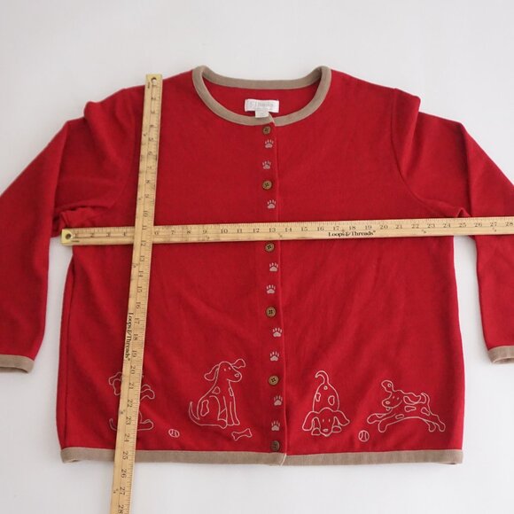 VTG CJ Banks Red Dog Embroidered Button Cardigan Whimsical Grandmacore 1X - Picture 2 of 10